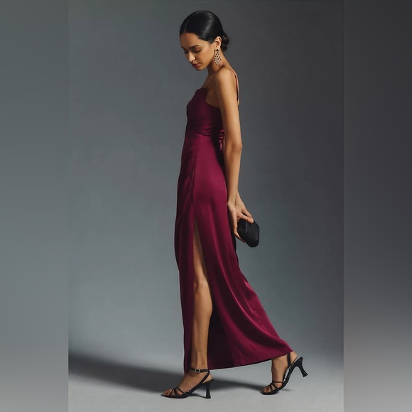NWT Anthropologie HUTCH Carver Gown Satin Eggplant Wine Size 0 Hutch Maxi Dress